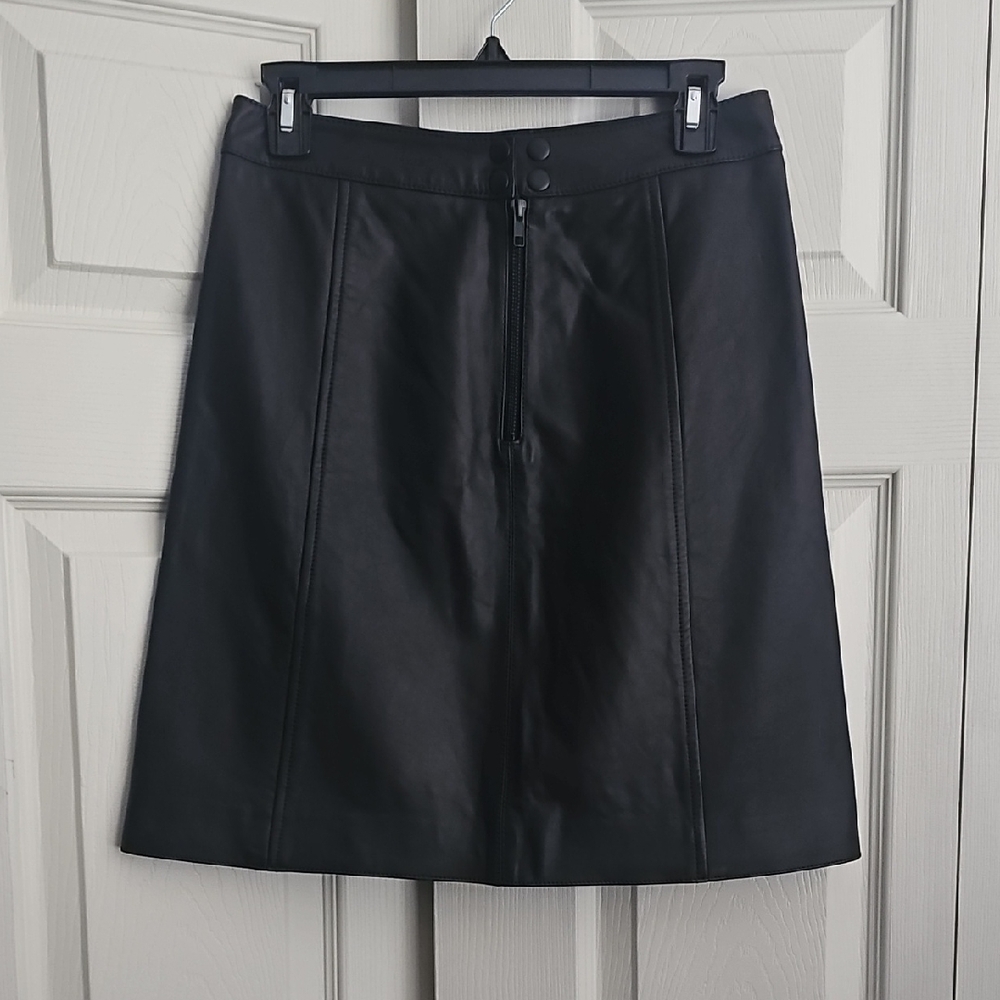 NWT Halogen Women’s Black A-Line 100% Leather Skirt